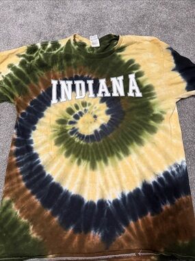 Indiana Kids Tie-Dye Short Sleeve Tee in Green, Yellow & Brown